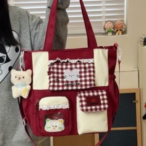 Cute Patchwork Canvas Tote Bag for Women