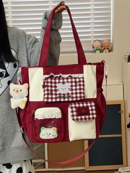 Cute Patchwork Canvas Tote Bag for Women